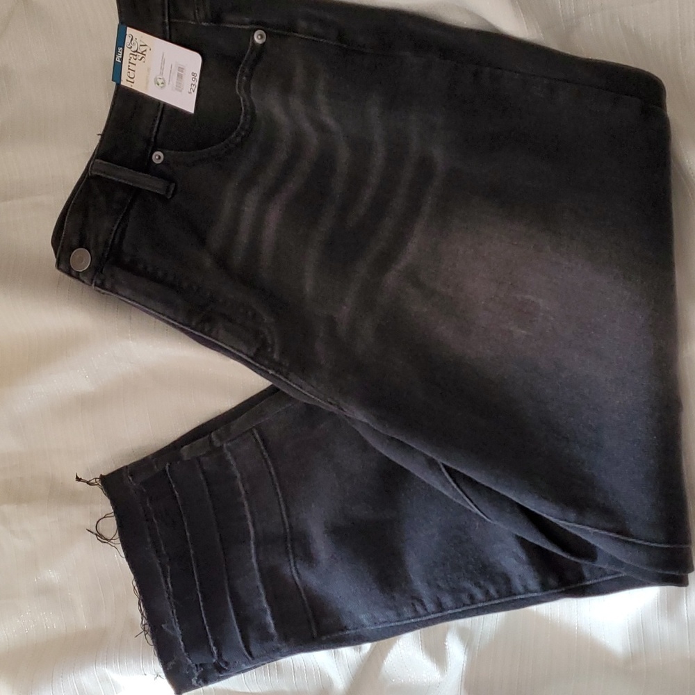 Destroyed Hem Straight Leg Black Jeans